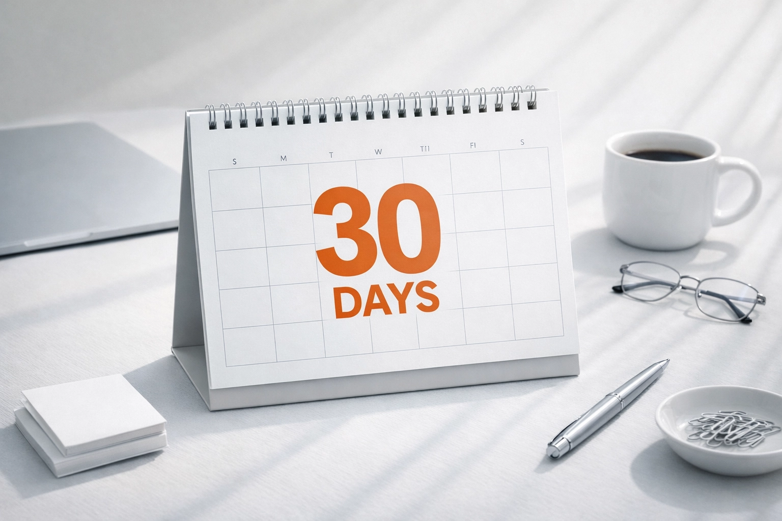 Calendar showing 30 day deadline for debt recovery in Canada