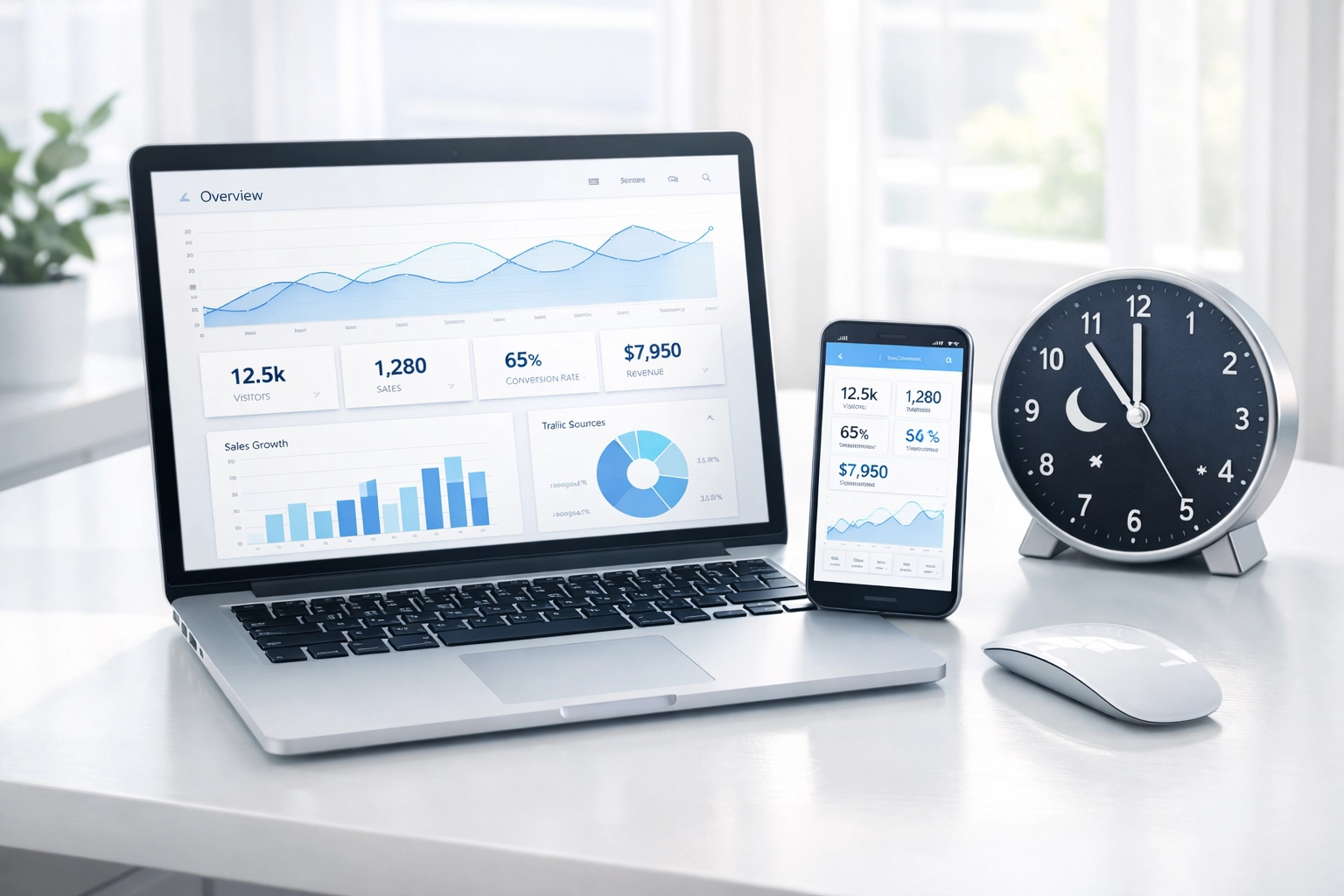 Client portal dashboard on laptop and mobile showing 24/7 collection account access