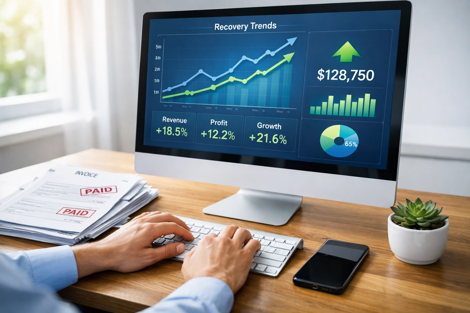 Debt collection dashboard displaying successful invoice recovery for Alberta business