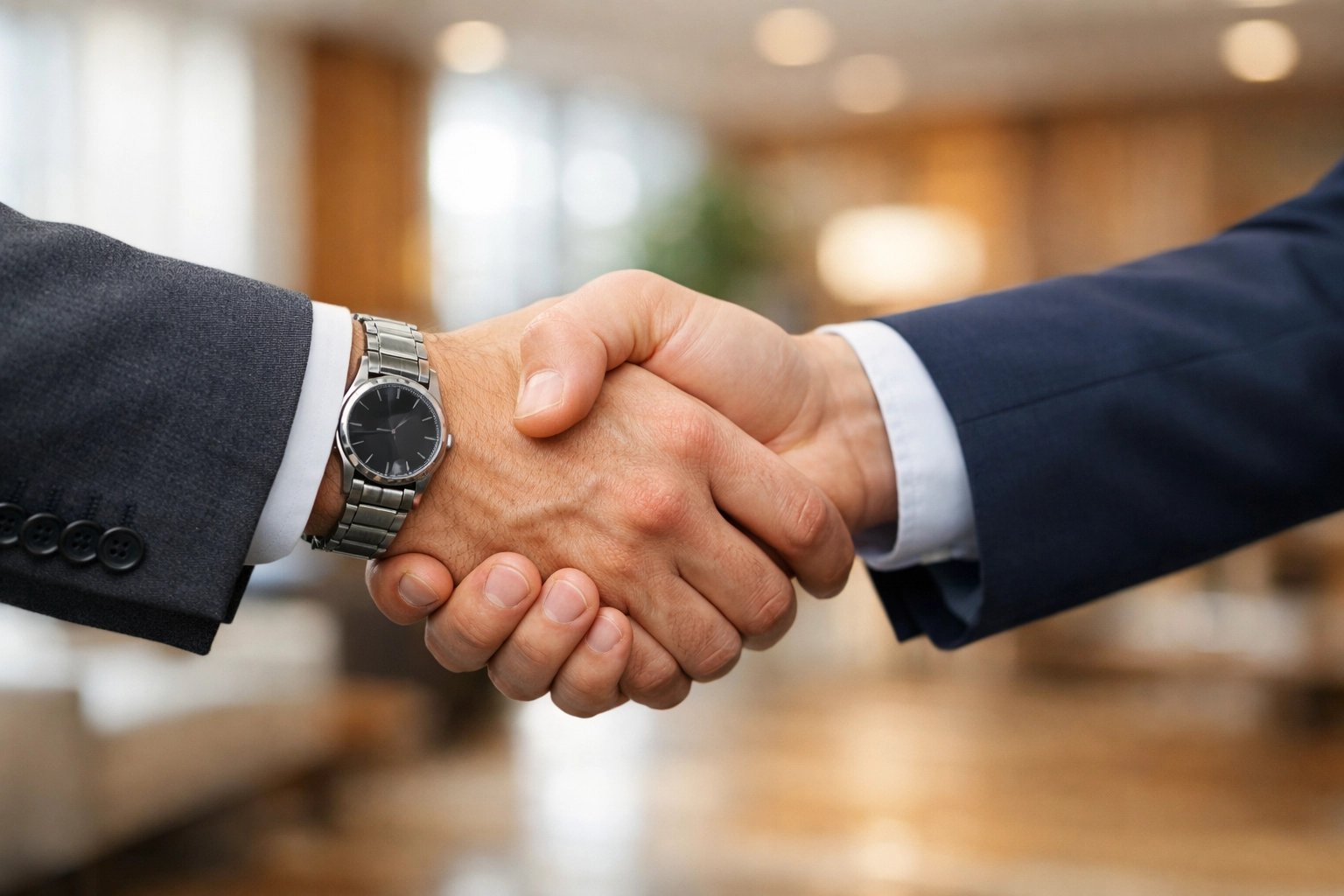 Successful business handshake after resolving a debt collection BC account with professional courtesy.
