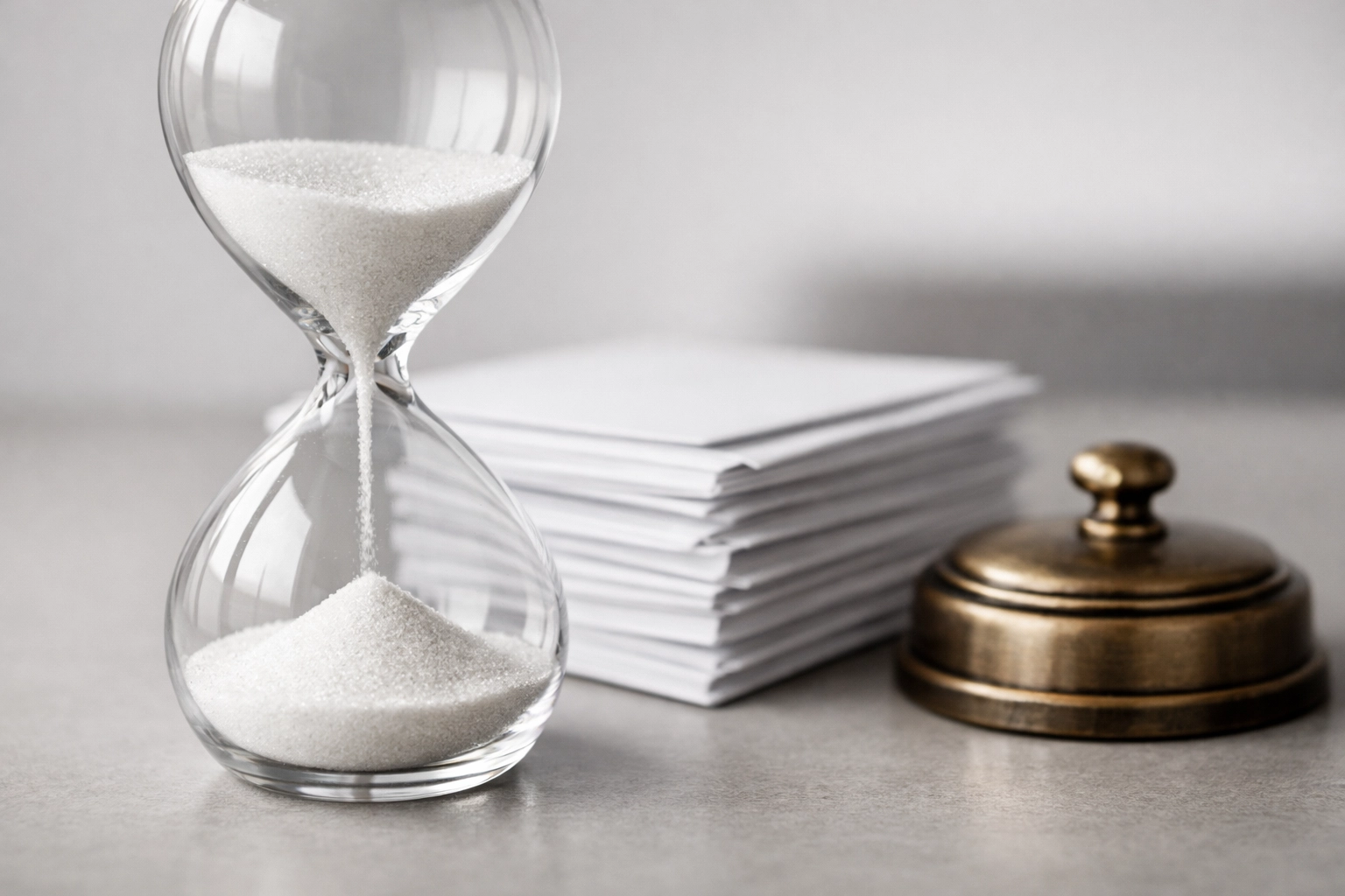 Hourglass and billing envelopes showing the urgency of debt recovery for an Alberta collection ag.