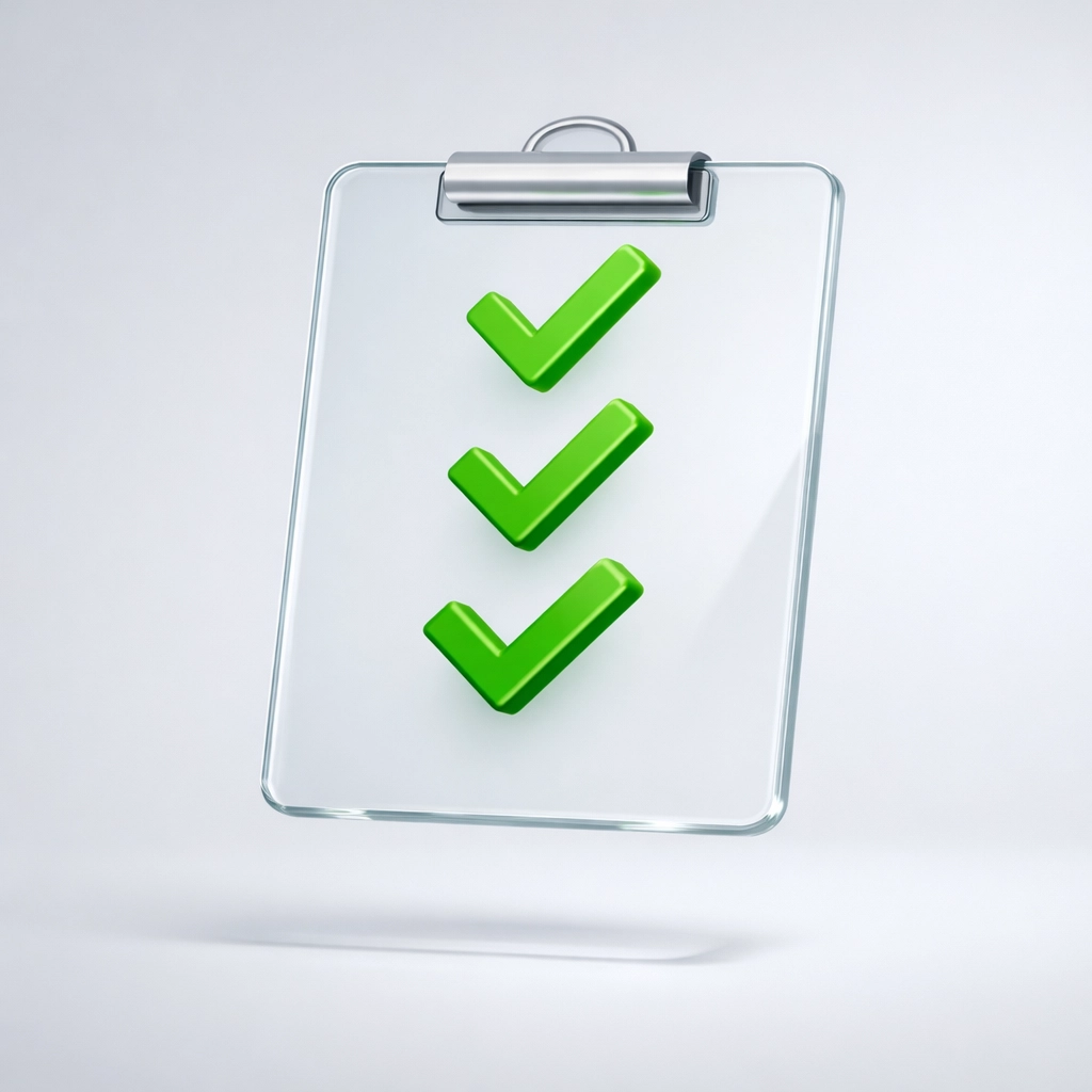 A clipboard with checkmarks outlining the selection criteria for a commercial collection agency.