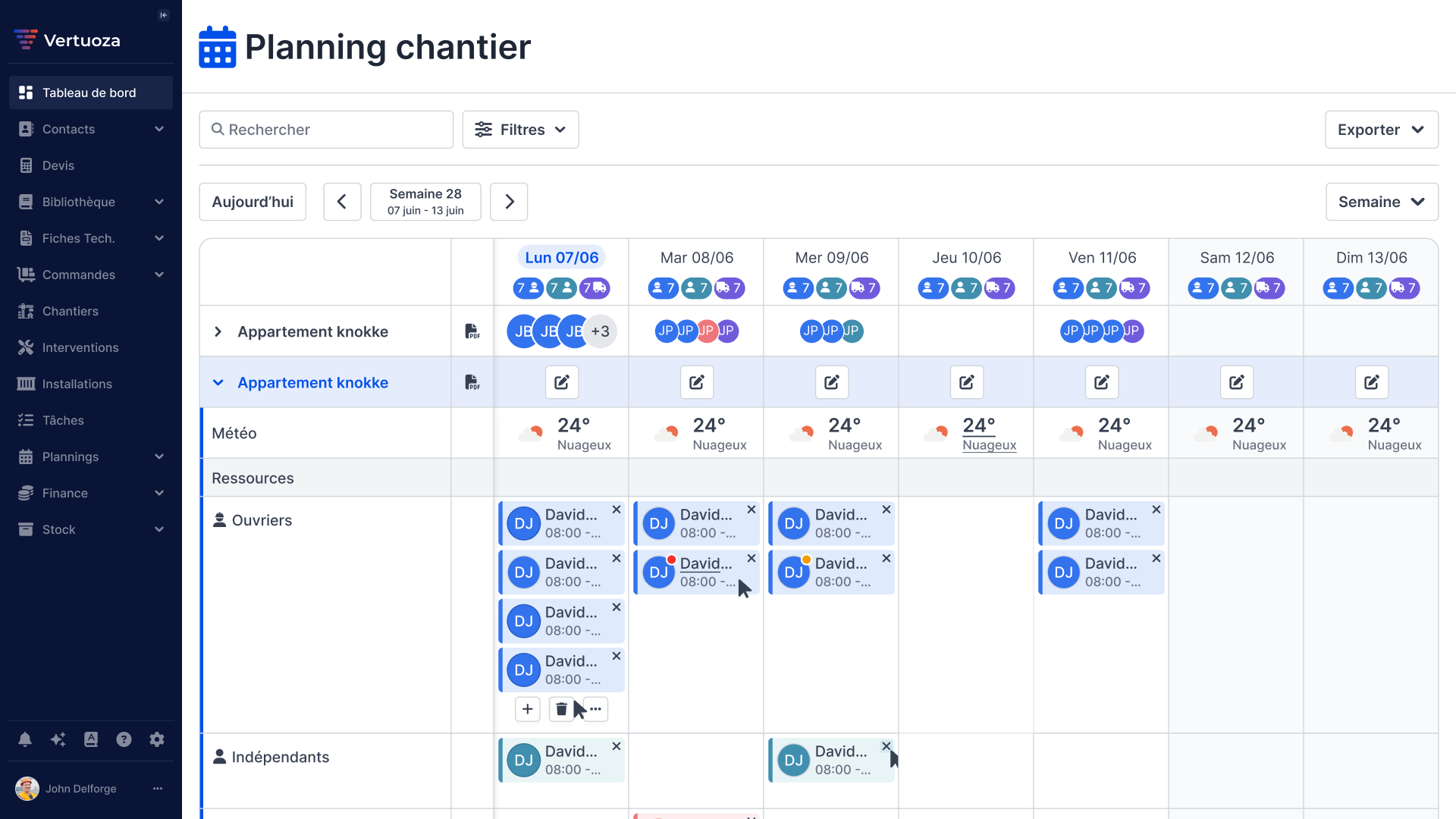 planning chantier vertuoza