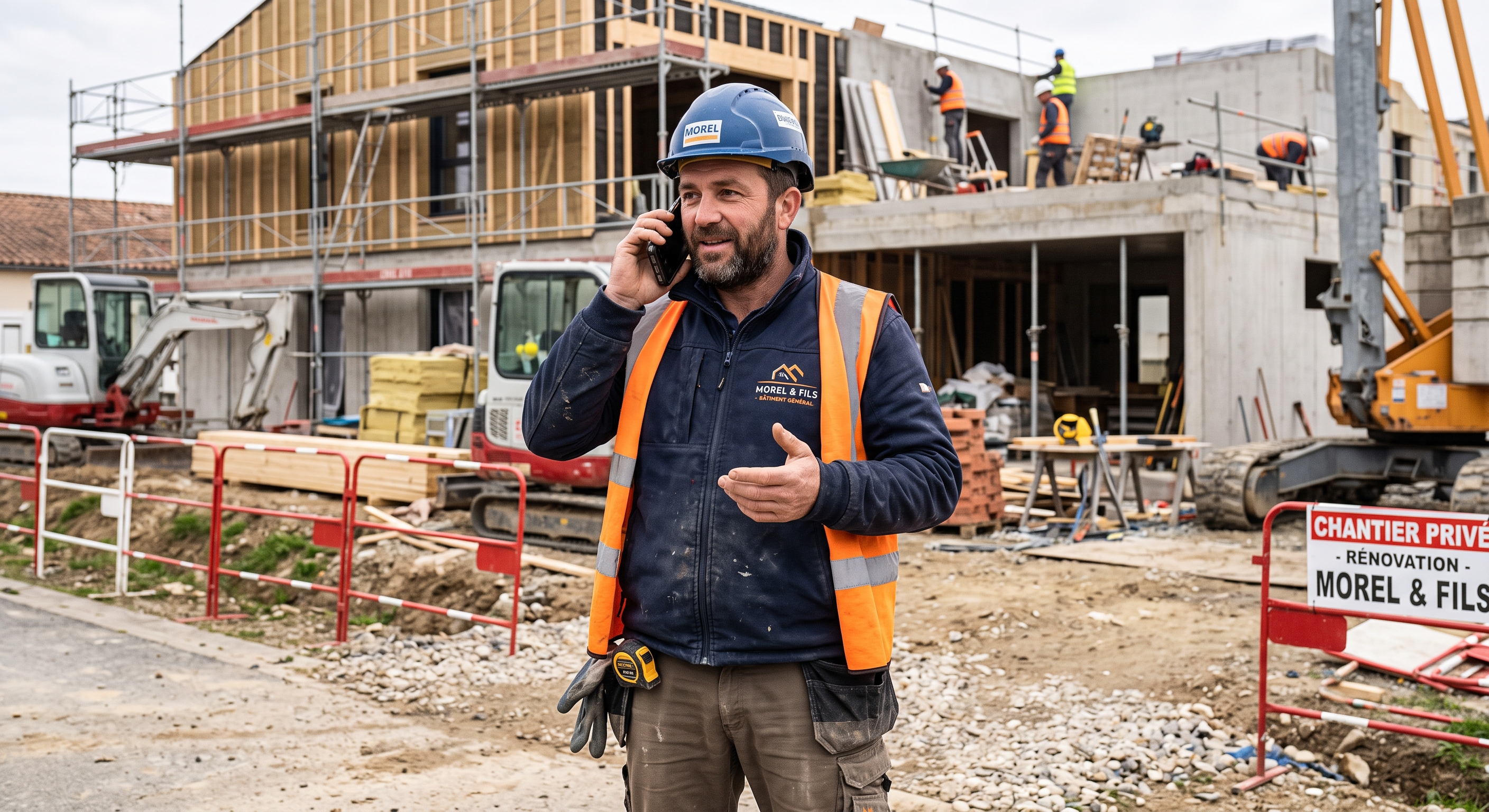 Artisan du bâtiment relisant un devis sur un chantier