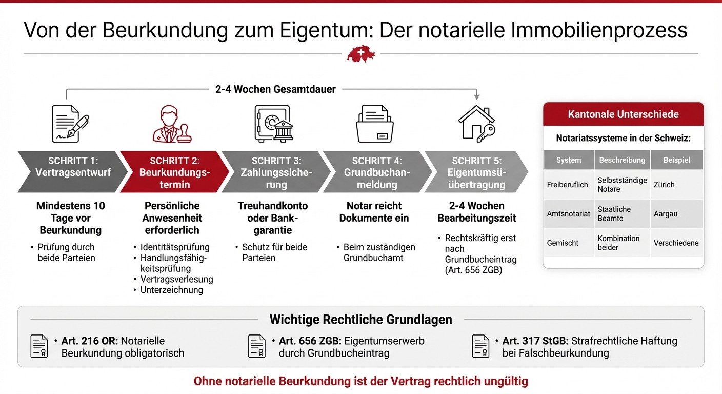 Ablauf Immobilienkauf Schweiz: Notarielle Beurkundung bis Grundbucheintrag