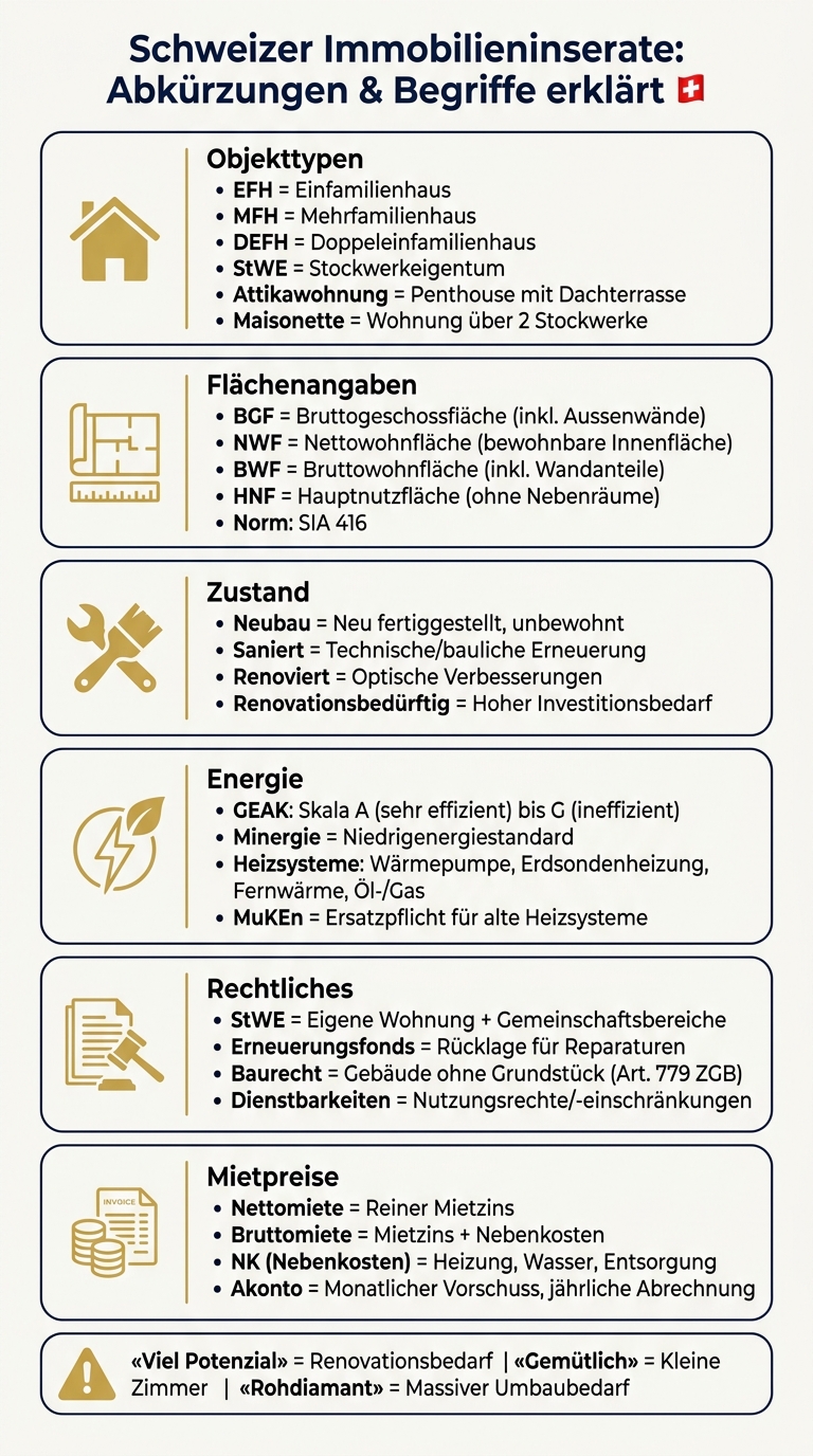 Schweizer Immobilieninserate: Abkürzungen & Begriffe auf einen Blick