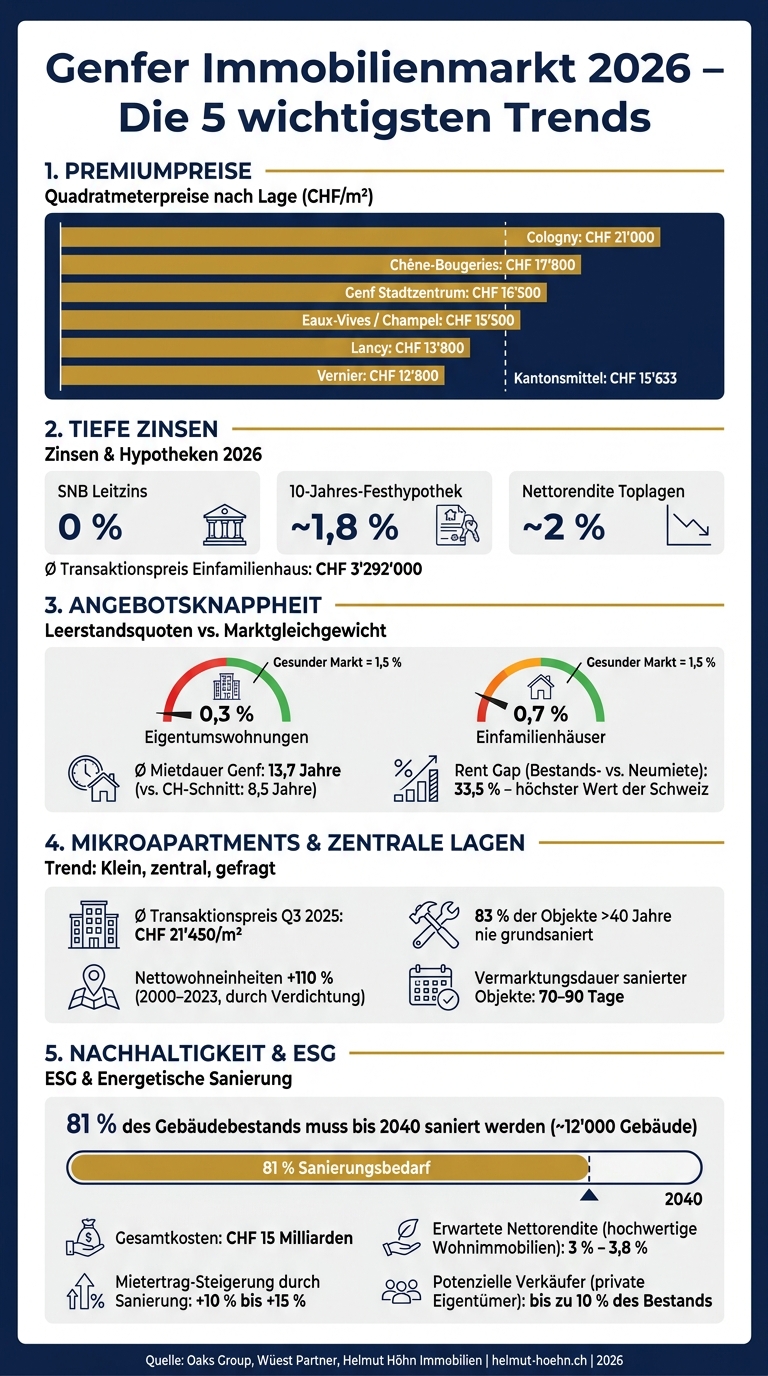 Genfer Immobilienmarkt 2026: Preise, Zinsen & Kennzahlen im Überblick