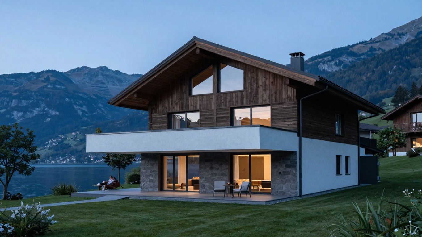 Luxus-Neubau am See mit Bergsicht