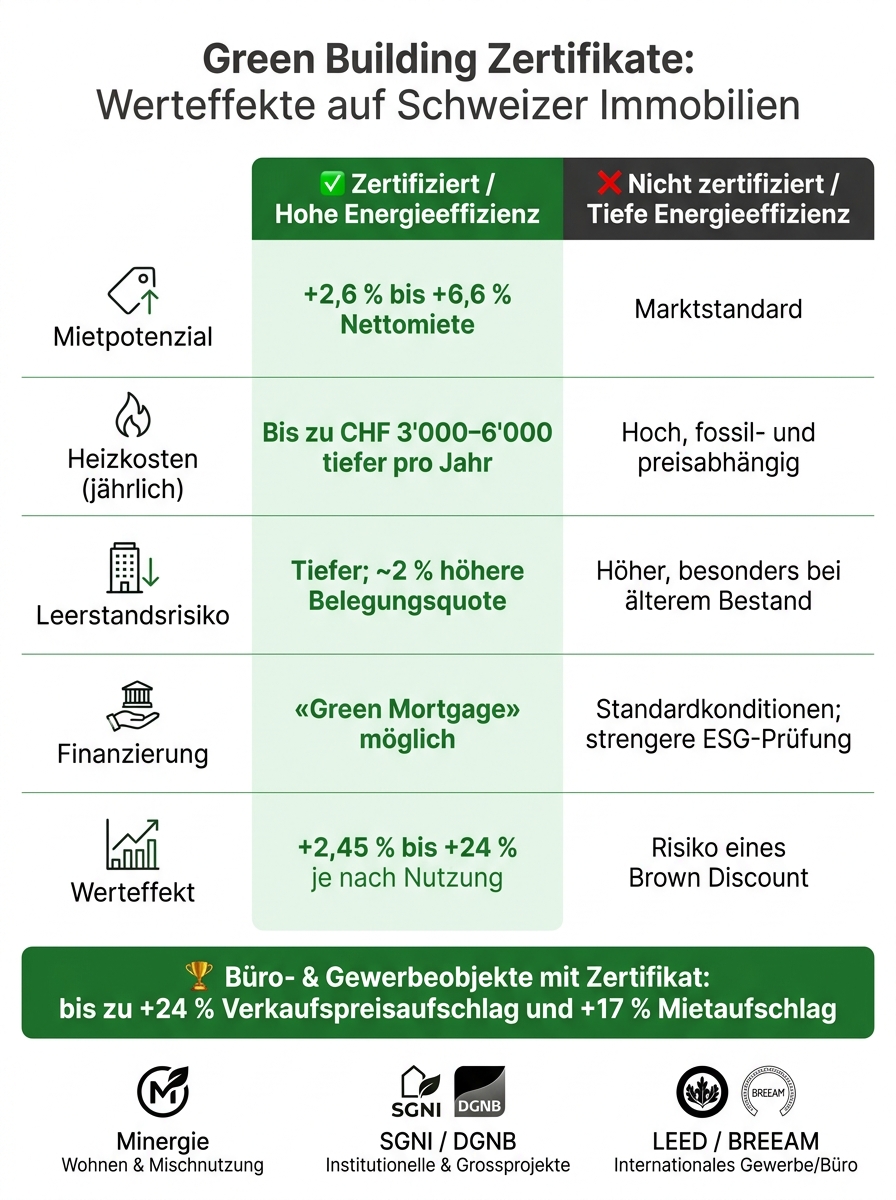 Green Building Zertifikate Schweiz: Werteffekte im Vergleich