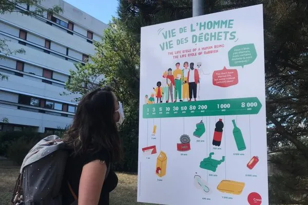 Panneaux pédagogiques de sensibilisation au tri des déchets dans une résidence universitaire du Crous de Lyon