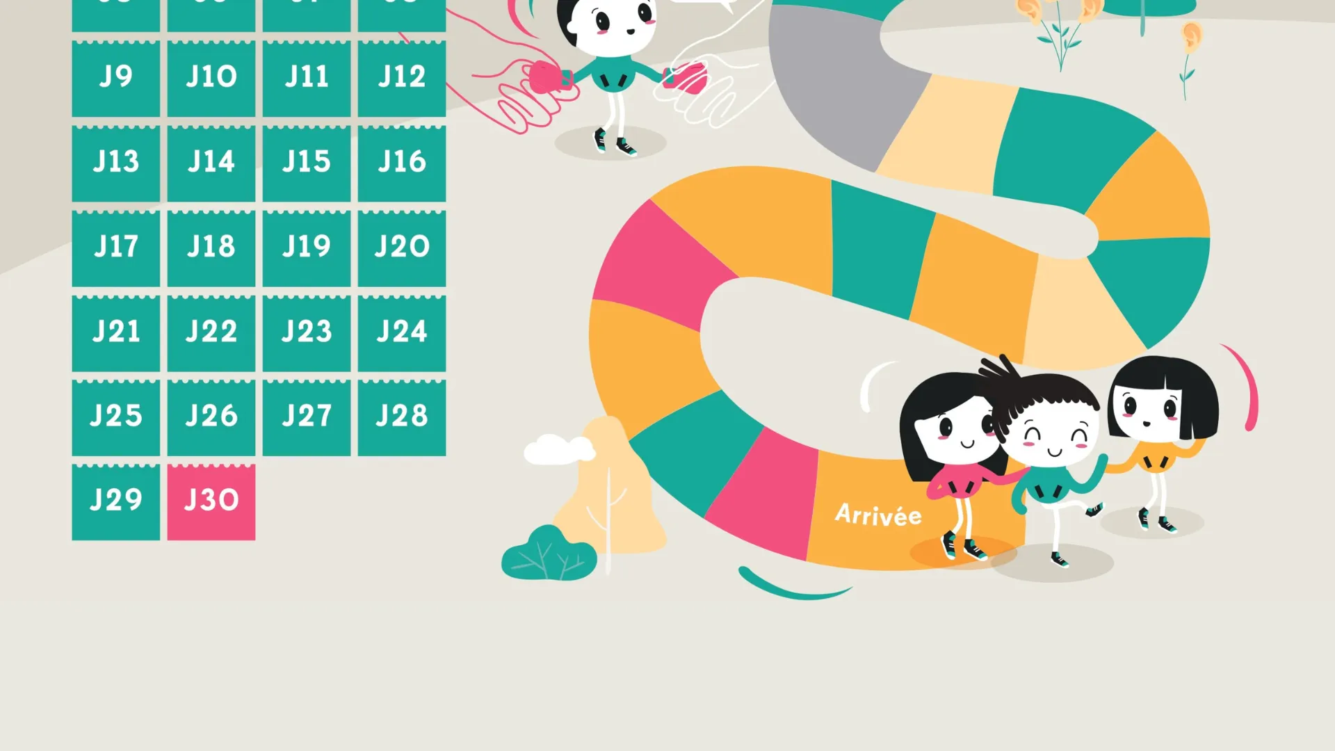 Plateau du jeu en marque blanche 'Bien ou quoi ?' sur la prévention du suicide des adolescents pour l'association ASMA