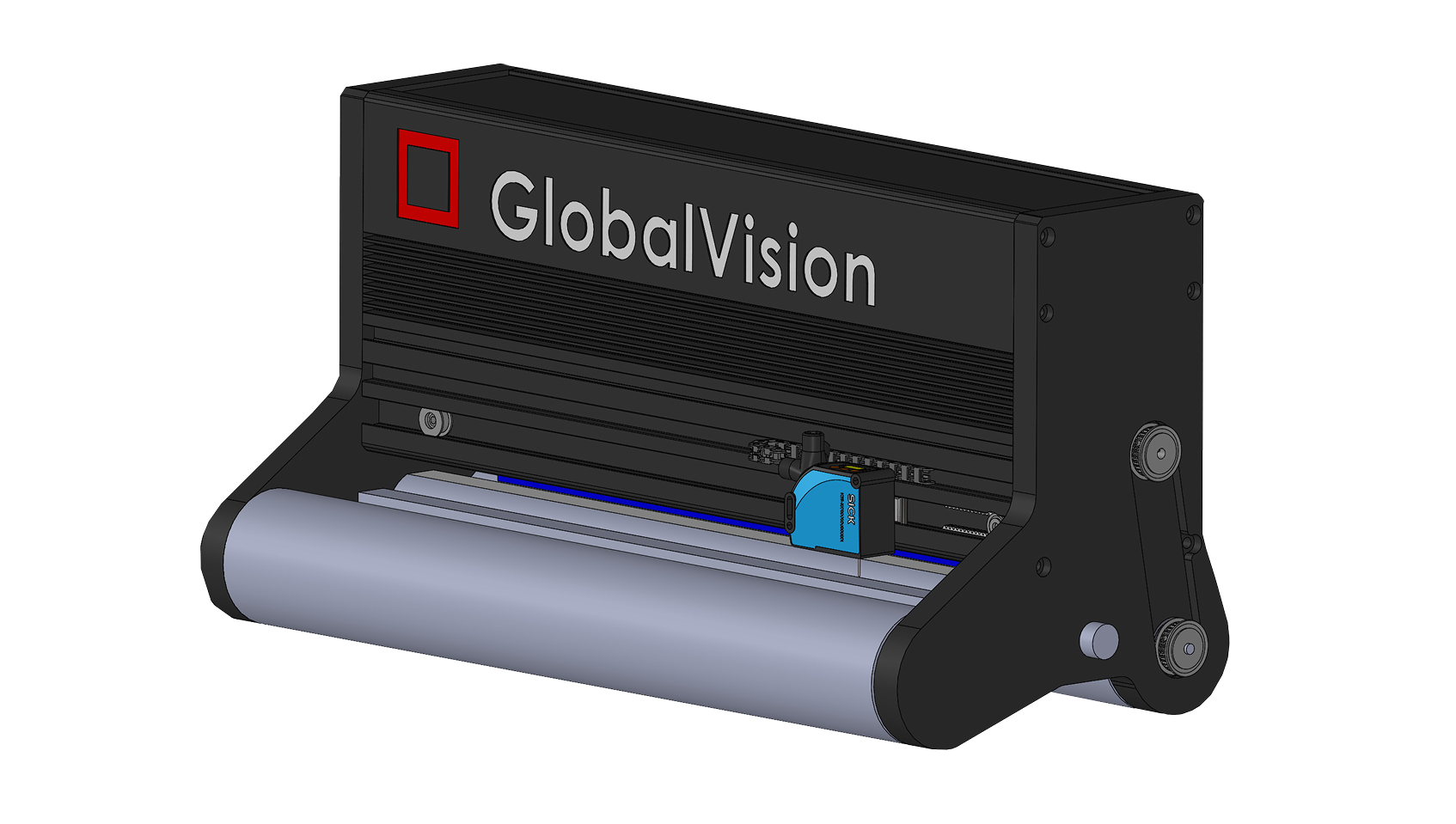 GlobalVision’s in-line quality control system scanning product packaging on a production line, detecting errors in text, graphics, and barcodes.