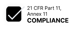 A stylized black and white icon representing 21 CFR Part 11 Annex 11 Compliance.