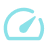 Icon of a speedometer with a needle indicating moderate speed, designed in a simple, modern style.