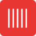 Red square icon featuring five white vertical bars evenly spaced. Ideal for representing data, analytics, or graphics.