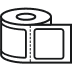 A roll of paper next to a rectangular block, depicting a simple icon for paper or packaging materials.