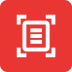 Red icon featuring a white document icon with lines, surrounded by a square outline, indicating a digital scanning or document feature.