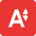 Logo featuring a stylized "A" with arrows pointing up and down, set against a red background, representing a brand or application.