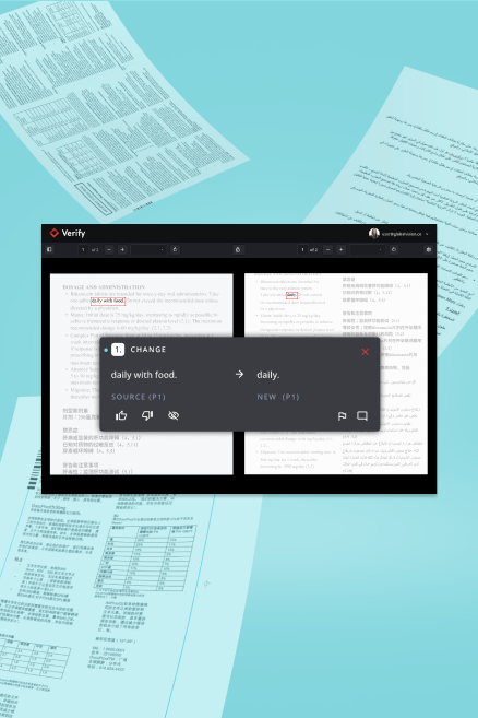 Screenshot showing a document editing software interface with text edits highlighted, surrounded by other papers on a blue background.