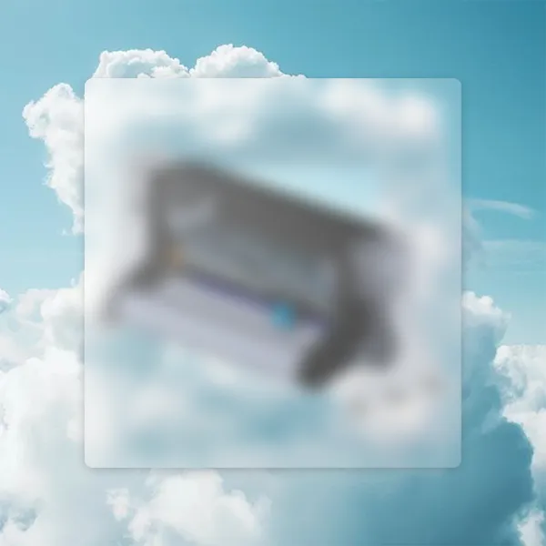 A blurred, abstract image of an object against a background of bright, fluffy clouds in a blue sky. The scene evokes a dreamy, surreal feeling.