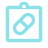White clipboard icon with a blue pill symbol in the center