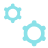 Two interconnected light blue gear icons representing manufacturing or mechanical process.