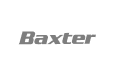 Baxter company logo in gray stylized font.