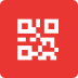 White QR code icon on a red square background.