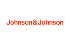 Johnson & Johnson company logo in red text on a transparent background.