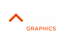 CRW Graphics logo with stylized diamond design in red and gray next to the company name.