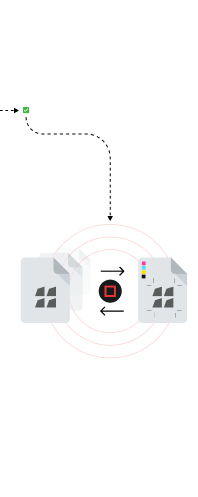 Illustration showing two documents with red circular arrows between them indicating data transfer or synchronization.