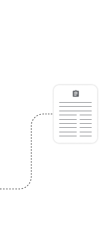 Document icon with lines and clipboard symbol connected by a dashed curved line.