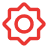 Red icon of a gear with a central node inside a starburst shape.