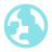Simplified earth globe icon showing continents in light blue and dark blue.