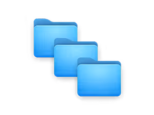 Three overlapping blue folder icons arranged diagonally.