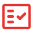 Red checklist icon with three horizontal lines and a checkmark inside a rounded square.