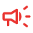 Red megaphone icon symbolizing announcement or communication.