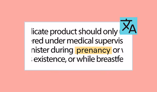 Text excerpt highlighting the word 'prenancy' with a language translation icon above it.