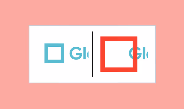 Comparison of two square outlines, one turquoise and thin, the other red and thick, separated by a black line.