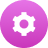 White gear icon centered on a purple circular gradient background.