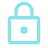 Blue lock icon with a keyhole in the center on a white background.