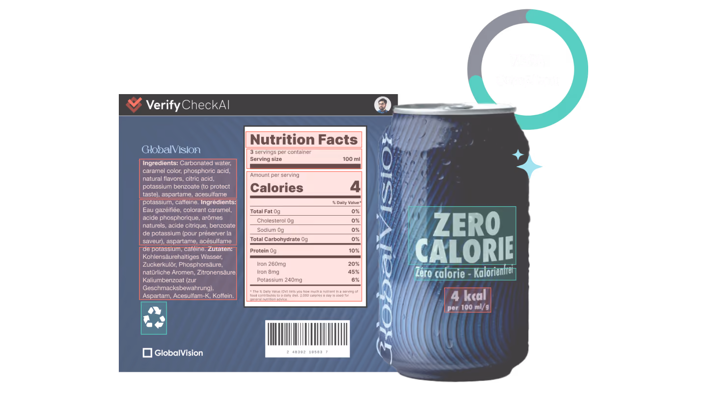 Soft drink can with nutrition facts showing 4 calories per 100 ml and 73% compliance badge.