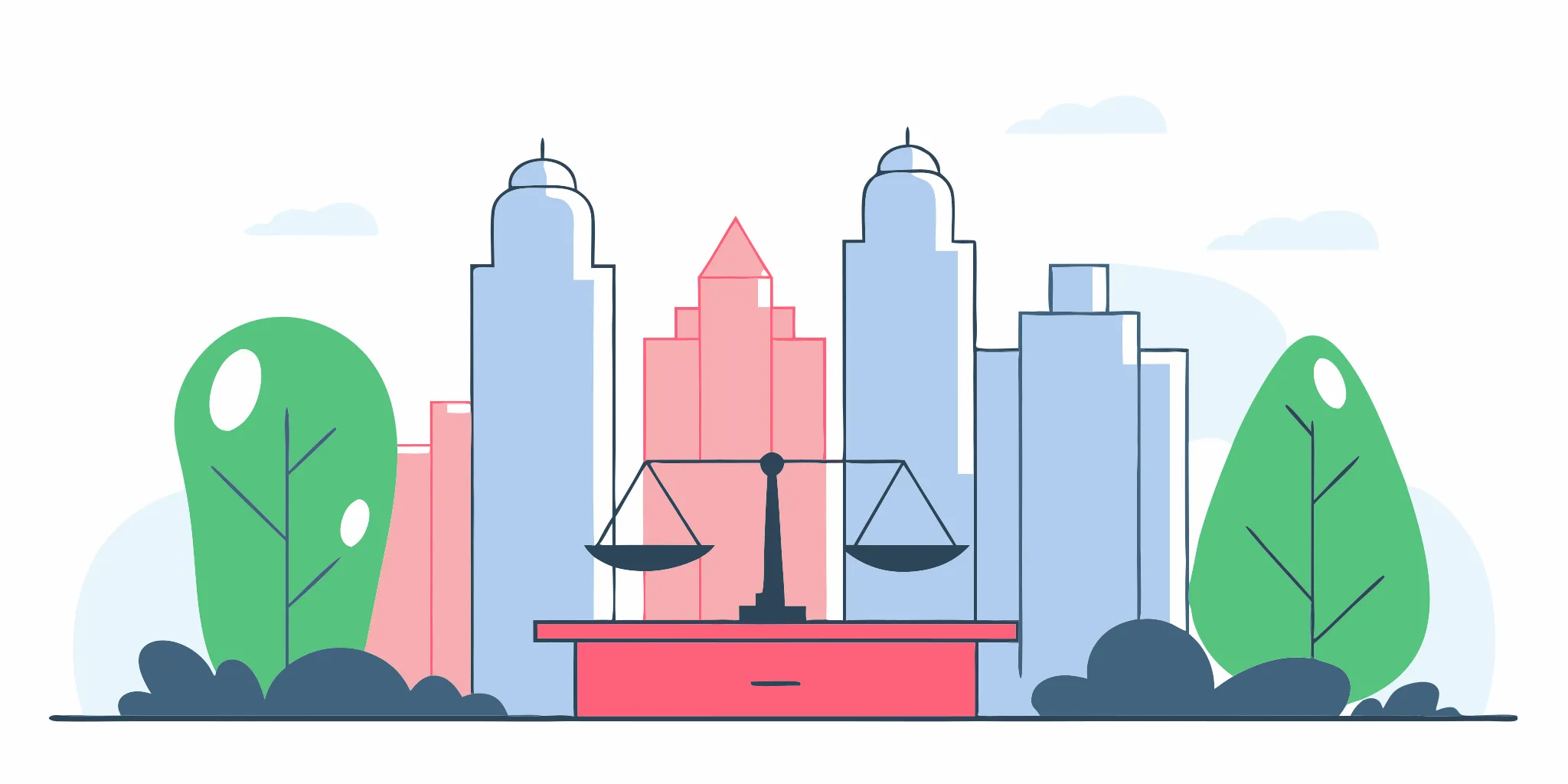 Best debt defense lawyer in Los Angeles. Scales of justice with city skyline.