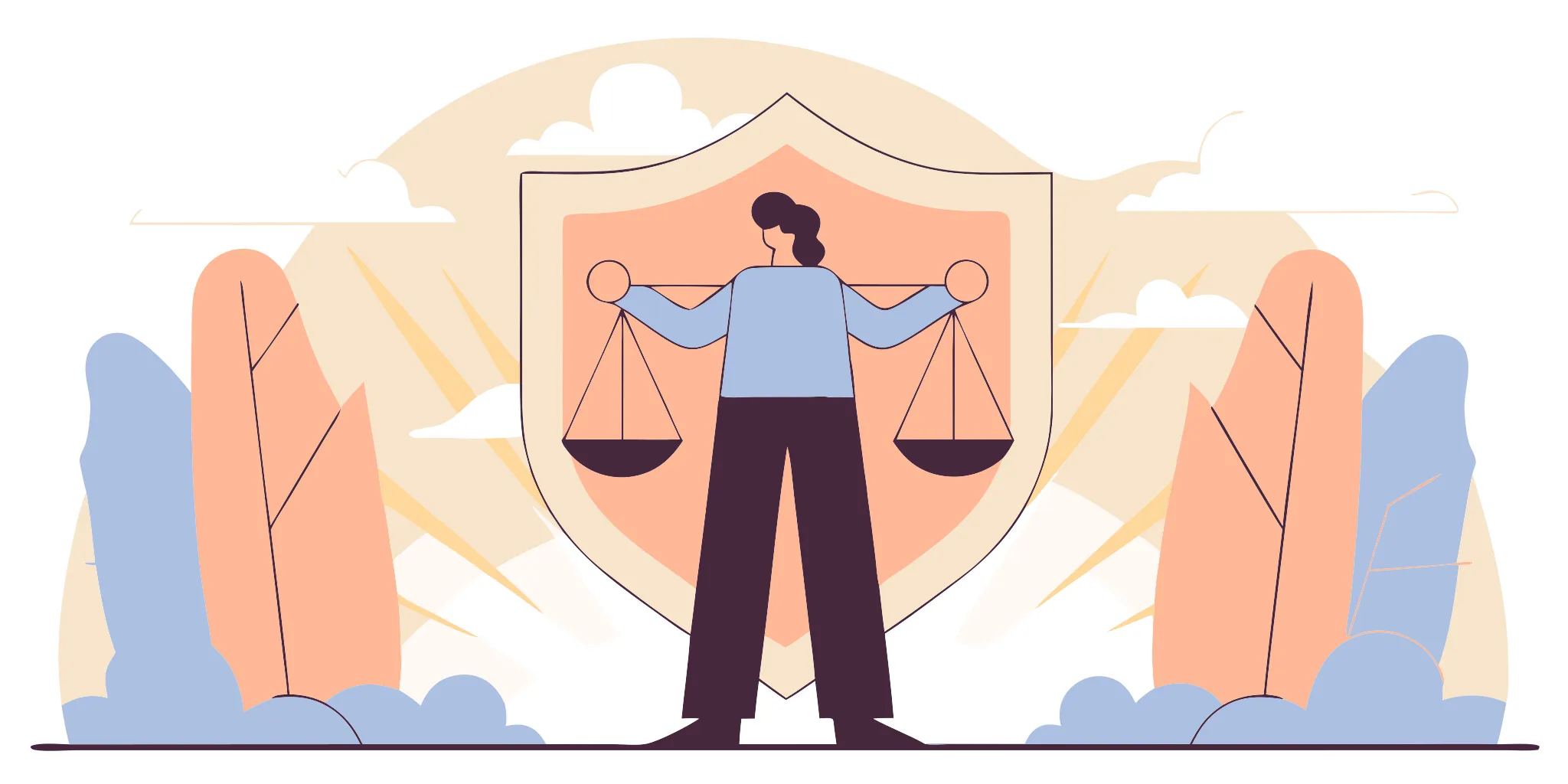 Scales of justice and shield.