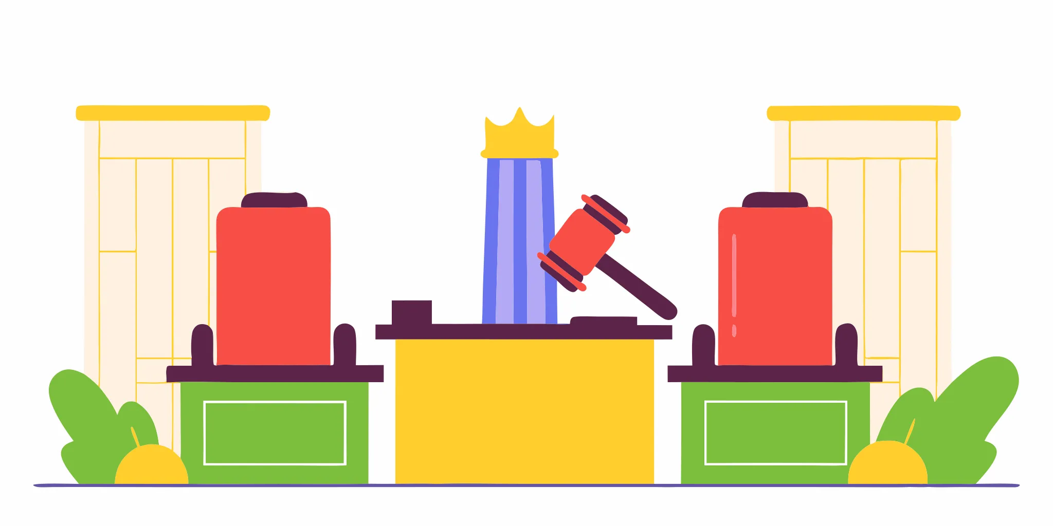 Empty courtroom with gavel.