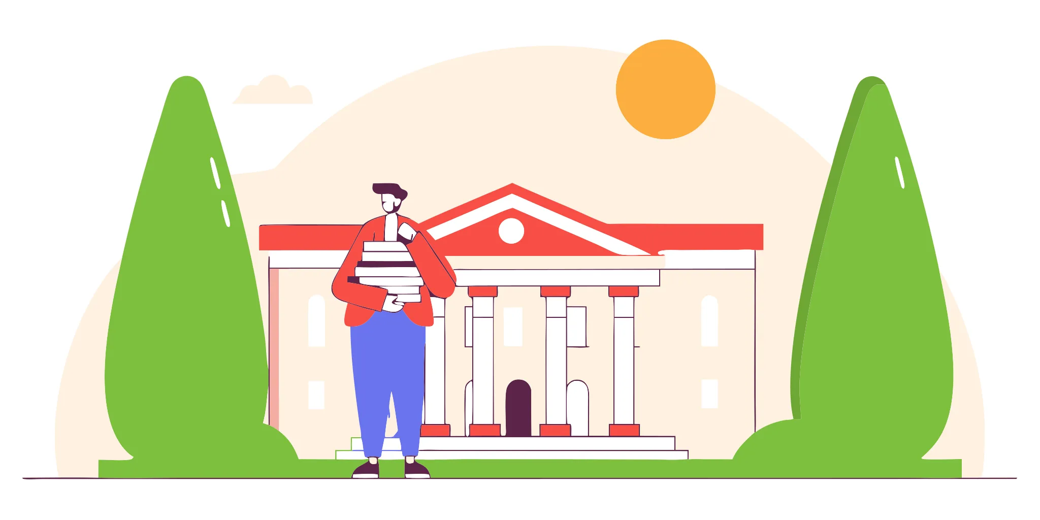 Student with books outside courthouse. National debt relief and lawsuit rights.