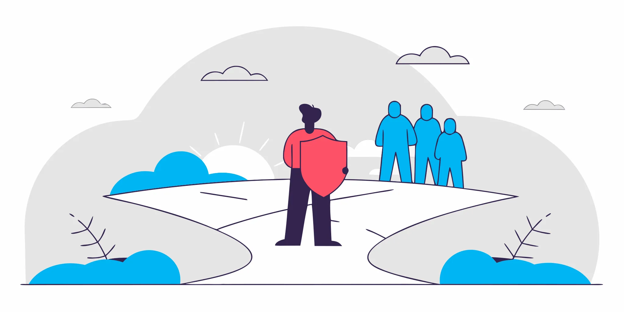 A person with a shield protects a group of people, a guide on how to dispute a debt.