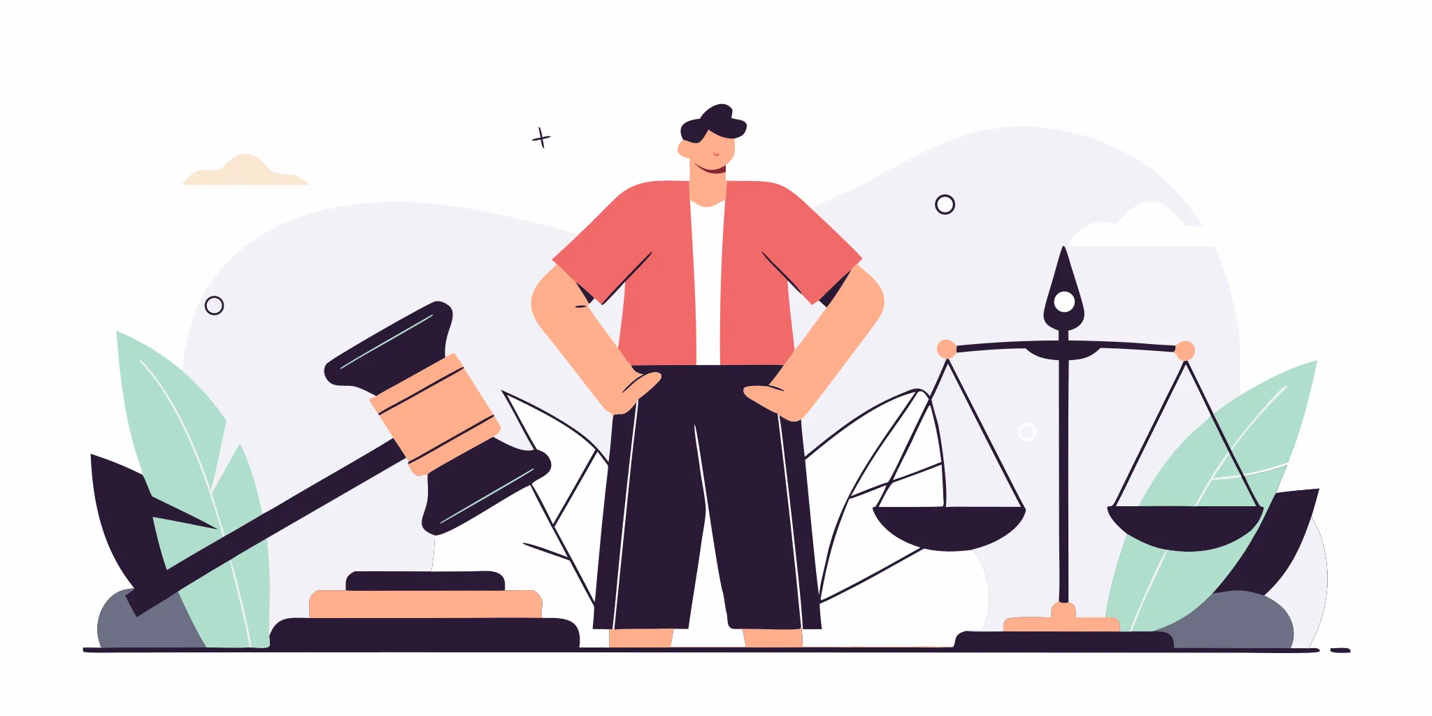 Man between a judge's gavel and scales of justice in the Atlas debt relief lawsuit.