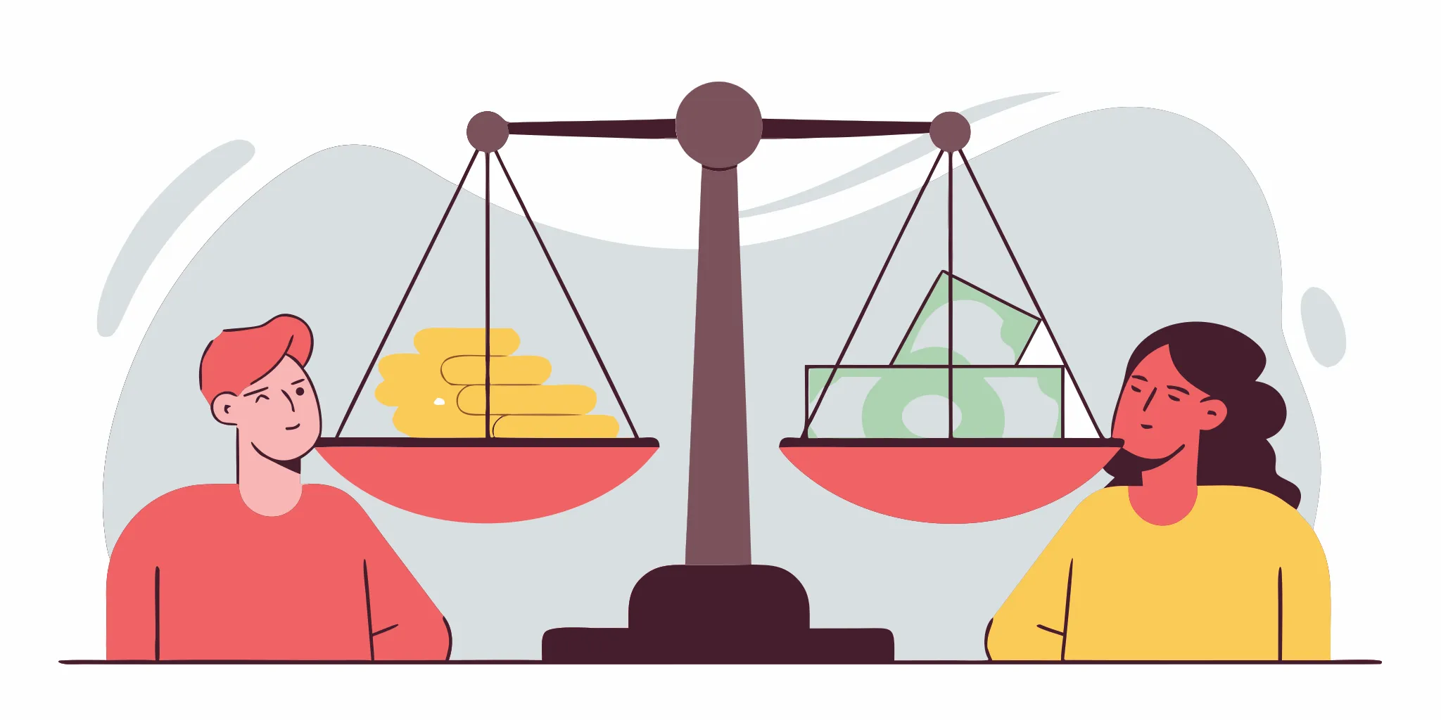 A wage garnishment calculator represented by a scale balancing money.