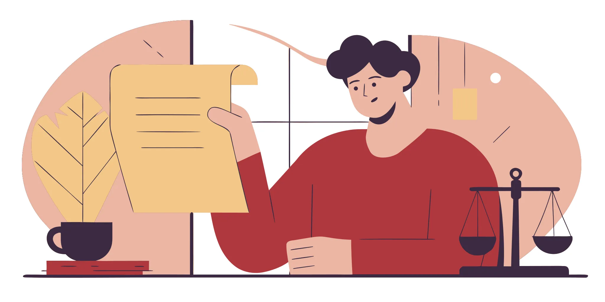 A person holding a legal answer and affirmative defenses document with scales of justice.